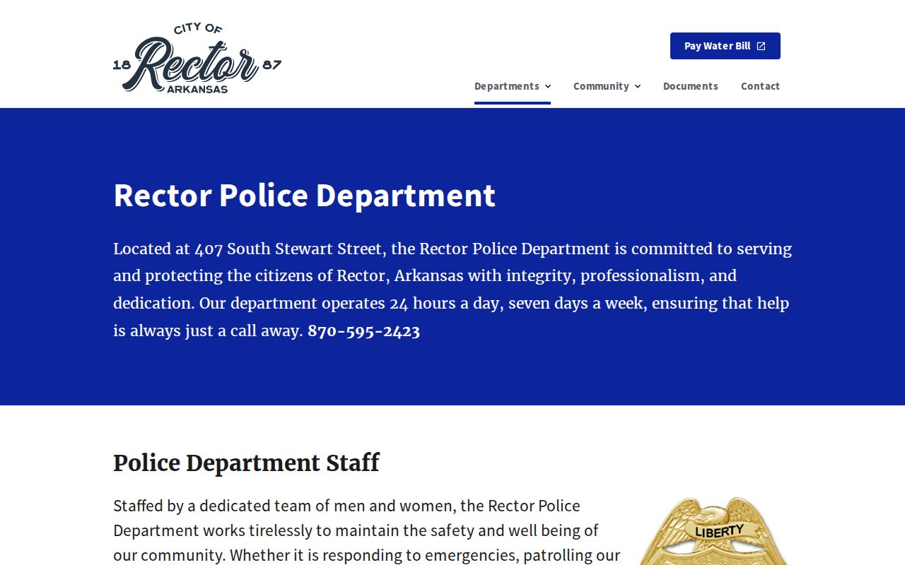 Official Rector Police Department page with contact information